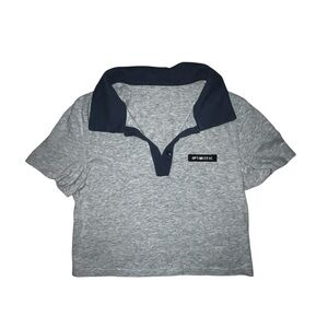 Dazy grey and blue short-sleeve crop top, size medium.